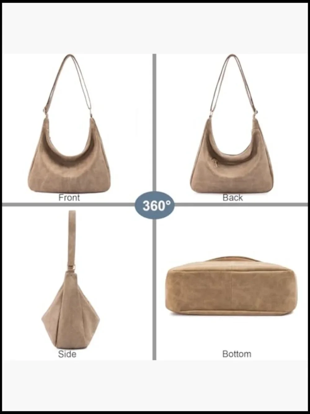 Foldable Vegan Leather Slouchy Tote Hobo Bag Shoulder Crossbody Purse for Women